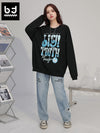 Multi-color optional fun gradient color letters printed couple crew-neck hoodie