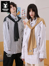 Deconstructed wind exotic material color stripes fun strap shawl scarf shirt