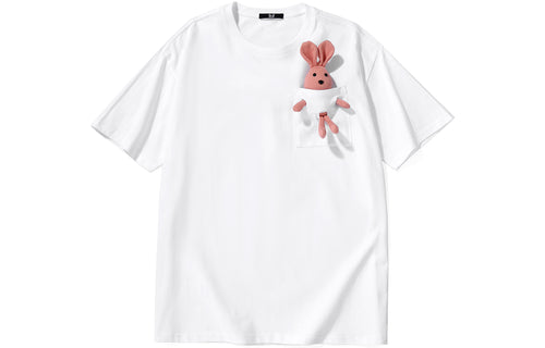Detachable bunny doll English print loose cotton T-shirt
