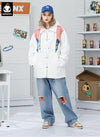 Illustration Print Patchwork Padded Coat