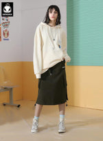 Safari Style Plain Pockets Midi Skirts