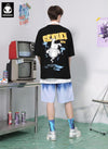 Gradient Graffiti Letter Print Label Straight Shorts