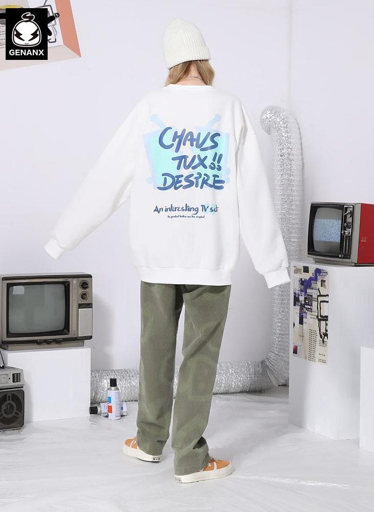 Minimalist Letter Graphic Fleece Sweatshirt