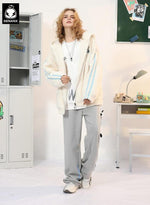 Color Block Letter Embroidered Hooded Fleece Couple Jacket