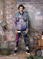 Video Game Style Gradient And Color Block Print Jacket