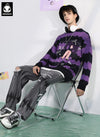 Dark Purple Stripe Jacquard Crew Neck Sweater
