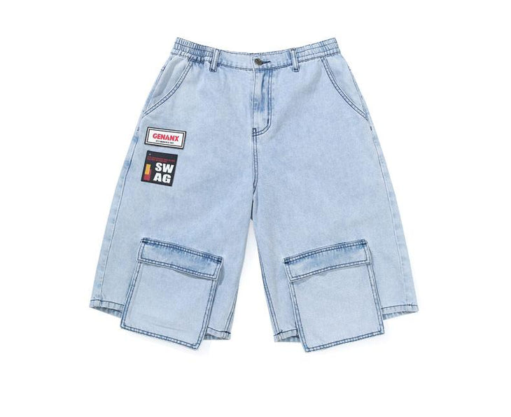 Vintage Denim Blue Straight Cargo Shorts