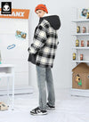 Color Block Checkerboard Hooded Padded Coat