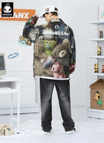 Colorful Bear Print Unisex Shirt Jacket