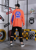 Orange Contrast Color Pockets Sweater