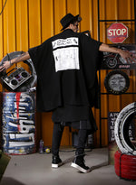 Hip Hop Black Letter Pattern Print Short Sleeve Trench Coat