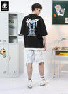 Fake Two Piece Contrast Color Cartoon Print Reflective Stripes T-Shirt