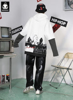 White Hip Hop Fake Two Piece Print Pullover Hoodies