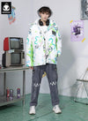 Color Block Print Padded Coat With Removable Hooded