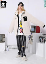 Contrast Color Embroidery Fleece Padded Coat