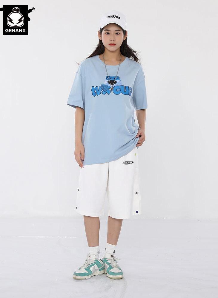 Simple Bear Biscuit Graphic Letter Print T-Shirt