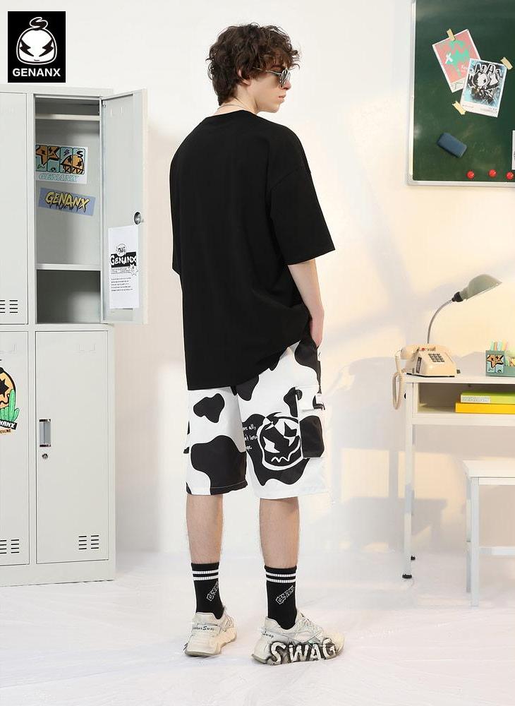 Safari Style Contrast Color Cow Print Pocket Shorts