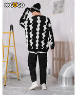 Squiggly Jacquard Crew Neck Loose Sweater