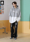 Fake Two-Piece Contrasting Layered Stitching Letter Print Elastic Rope Hooded Sweatshirt
