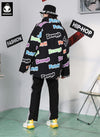 Colorful Letter Full Print Stand Collar Padded Coat