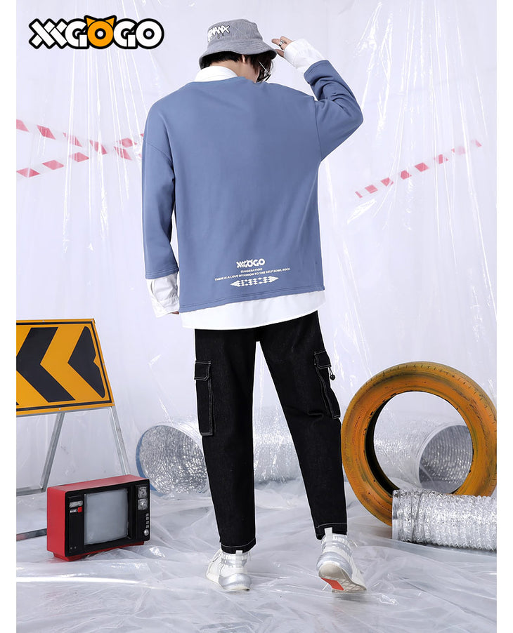 Basic Plain Fake Two-Piece Sweatshirt