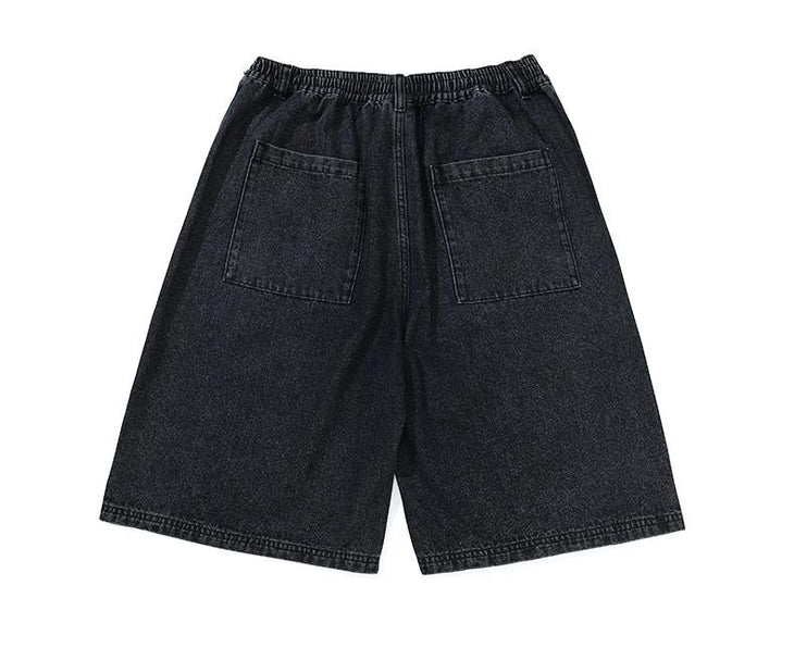 Simple Style Loose Straight Black Gray Washed Denim Shorts