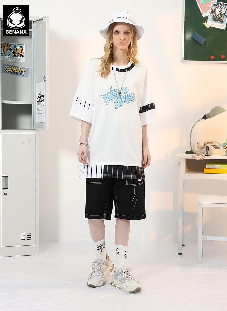 Fake Two Piece Color Block Striped Print T-Shirt