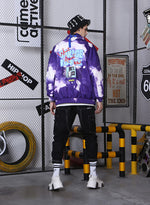 Purple And White Tie-Dye Printed Stand Collar Jacket