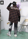 Fake Two Piece Color Block Sleeve Letter Plaid Print Shirt