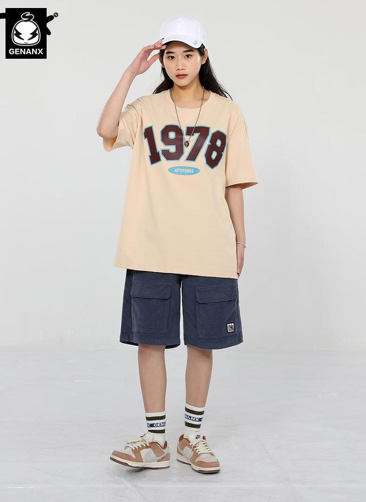 Simple Typography Letter Print Cotton T-Shirt
