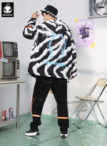 Zebra-Print 3D Patch Pocket Cuff Sleeves Couple Hooded Jacket