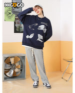 Graphic Print Fleece Loose Sweatshirt