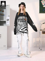 Black Zebra Stripe Print Contrast Color Sweatshirt