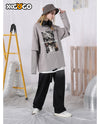 Cat Photo Print Fake Two-Piece Sweatshirt