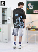 Hip Hop Letter Graffiti Print Space Cotton T-Shirt
