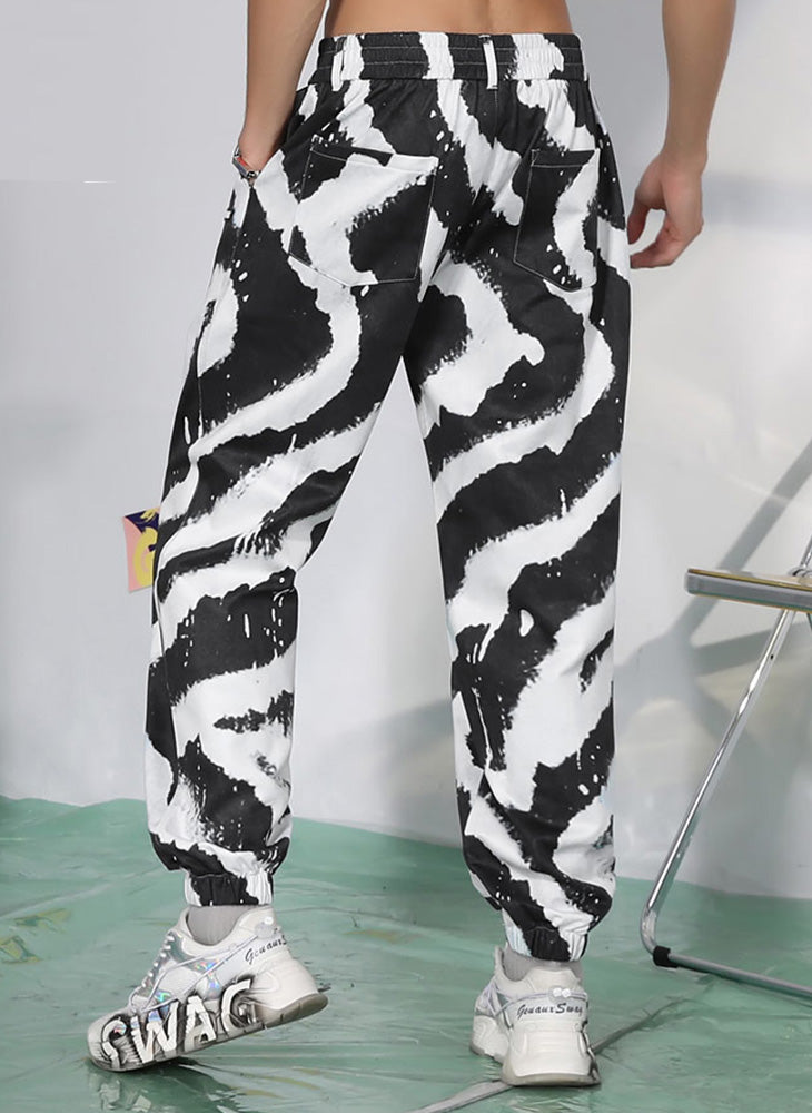 Hip Hop Zebra Print Color Block Loose Pants