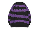 Dark Purple Stripe Jacquard Crew Neck Sweater