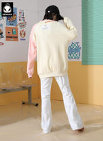Layered Color Block Cartoon Embroidered Pure Cotton Sweatshirt