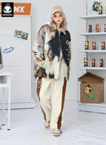 Contrast Color Graphic Print Padded Coat
