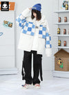 Checkerboard Embroidery Label Fleece Padded Coat