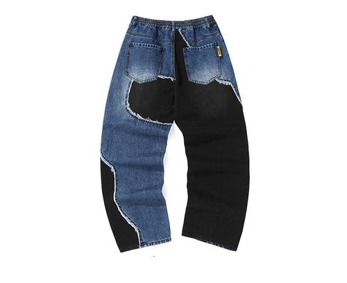 Asymmetric Color Block Patchwork Denim Jeans