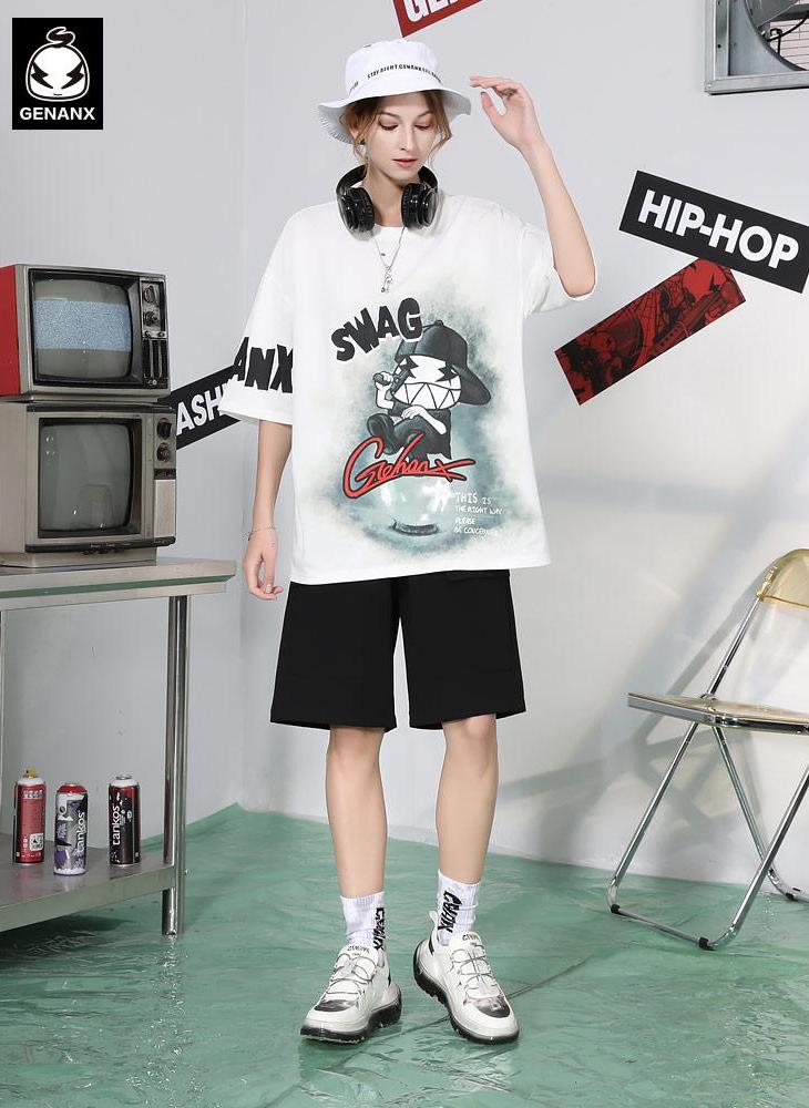 Street Style Painted Cartoon Letter Print T-Shirt