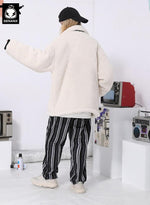 Contrast Color Embroidery Fleece Padded Coat