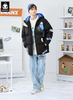 Checkerboard Gloves Print Padded Coat