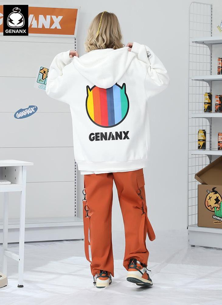 Plain Rainbow Color Print Hooded Jacket