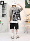 Color Block Projector Print Floating Belt Fake Two Piece T-Shirt
