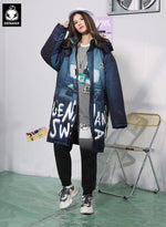 Casual Letter Print Removable Hooded Padded Coat