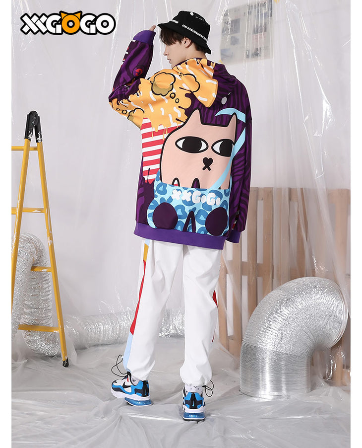 Colorful Cat Print Space Cotton Hoodies