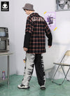 Fake Two Piece Color Block Sleeve Letter Plaid Print Shirt