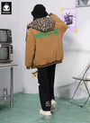 Brown Letter Embroidery Leopard Hooded Padded Coat